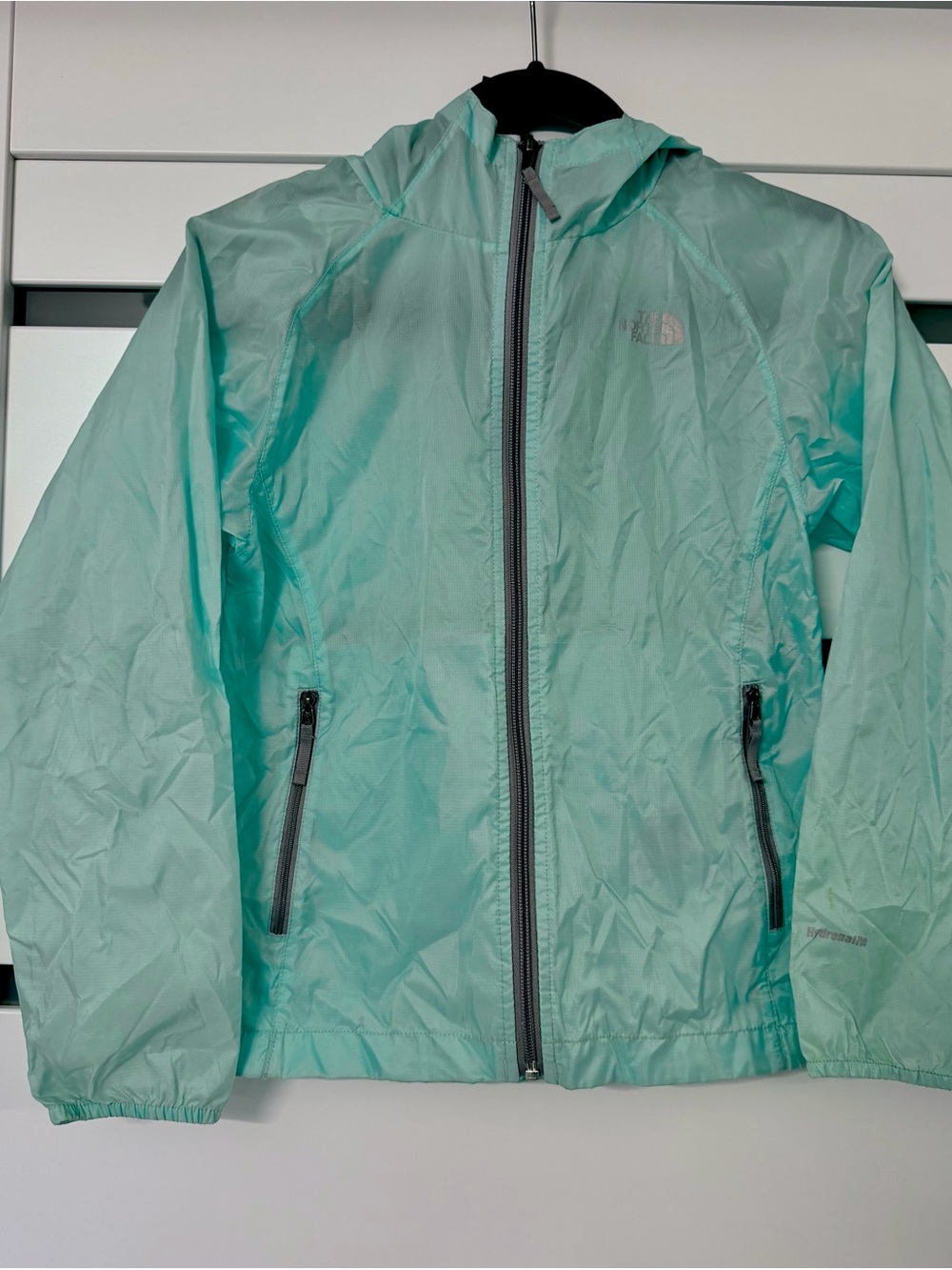 The North Face Girls' Mint Green Packable Hooded Rain Jacket